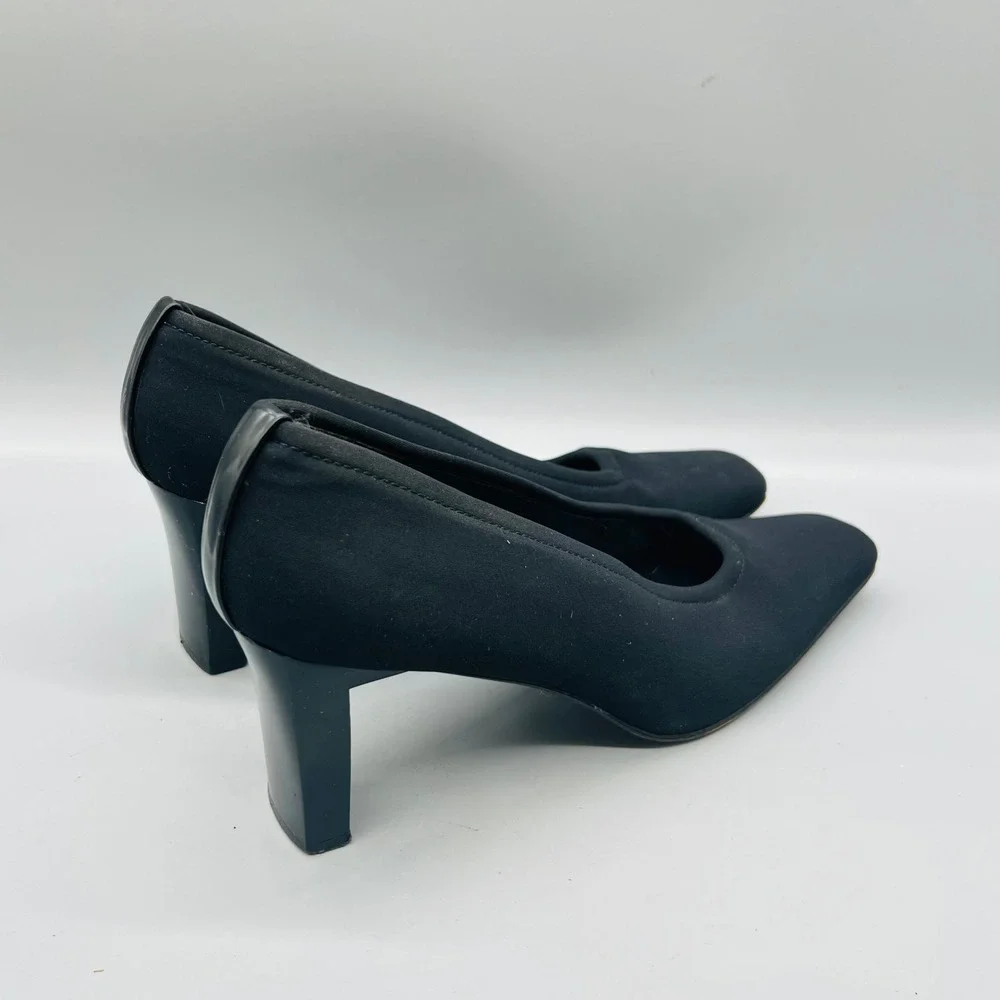 Stuart Weitzman Shoes Womens 8 Black Fabric Square Toe Block Heel Dress Pumps